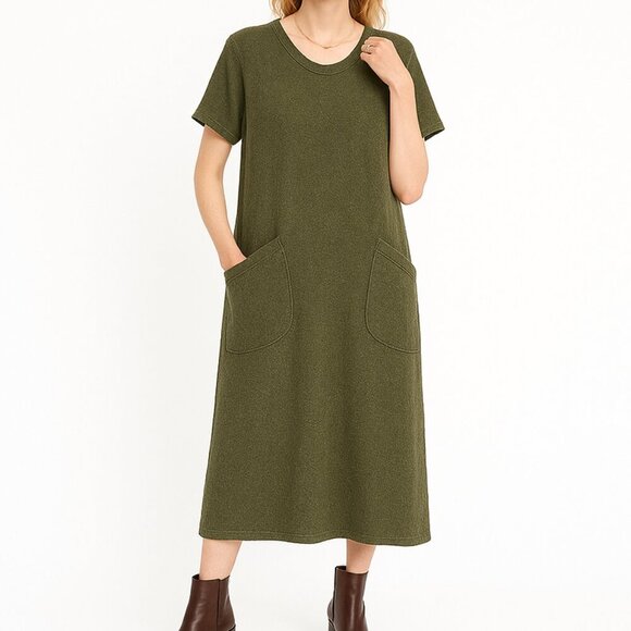Back Beat Co. Olive Green T-Shirt Dress Size XL/XXL Hemp Cotton Pockets Relaxed - Picture 2 of 8